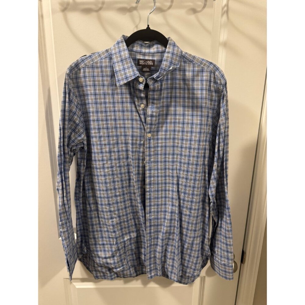 Michael Kors Button-Down Shirt Men's Medium Blue Plaid Long Sleeve Casual